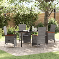 vidaXL Trädgårdsmöbelset med kudde 5 pcs Grå Poly rattan