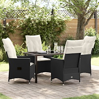 vidaXL 5-delars Trädgårdsdining Set med Kuddar Svart Poly Rattan