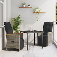vidaXL 3-delad trädgårdsuppsättning med kuddar Grå Poly-rattan