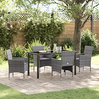 vidaXL Trädgårdsmöbelset med kudde 5 pcs Grå Poly rattan