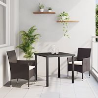 vidaXL Trädgårdsmöbelset med kudde 3 pcs Brun Poly rattan