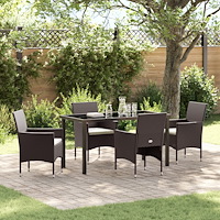 vidaXL Trädgårdsmöbelset med kudde 5 pcs Brun Poly rattan