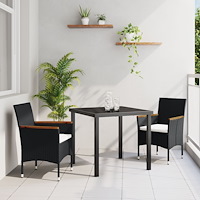 vidaXL Trädgårdsmöbelset med kudde 3 pcs Svart Poly rattan