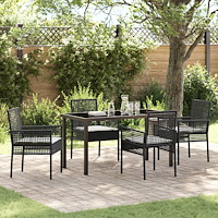 vidaXL Trädgårdsmöbelset med kudde 5 pcs Svart Poly rattan