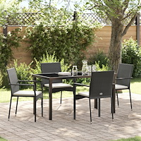 vidaXL Trädgårdsmöbelset med kudde 5 pcs Svart konstrotting