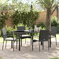 vidaXL Trädgårdsmöbelset med kudde 5 pcs Svart konstrotting