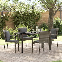 vidaXL Trädgårdsmöbelset med kudde 5 pcs Grå konstrotting