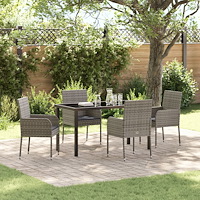 vidaXL Trädgårdsmöbelset med kudde 5 pcs Grå Poly rattan