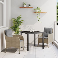 vidaXL Trädgårdsmöbelset med kudde 3 pcs Beige Poly rattan