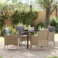 vidaXL Trädgårdsmöbelset med kudde 5 pcs Beige Poly rattan