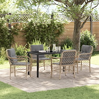 vidaXL Trädgårdsmöbelset med kudde 5 pcs Beige Poly rattan