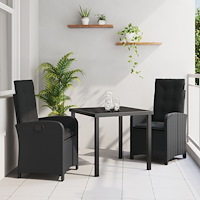 vidaXL Trädgårdsmöbelset 3 pcs Svart konstrotting
