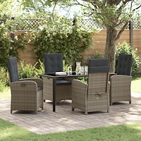 vidaXL Trädgårdsmöbelset med kudde 5 pcs Grå konstrotting