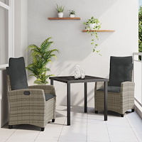 vidaXL Trädgårdsmöbelset med kudde 3 pcs Grå konstrotting