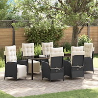 vidaXL 7 Delars Trädgårdsdining Set Svart Poly Rattan