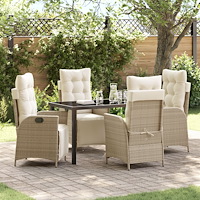 vidaXL 5-delat trädgårdsbord set i Beige poly rattan