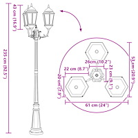 vidaXL Trädgårdslampa Post 3-Lampa E27 Brons 235 cm Aluminium