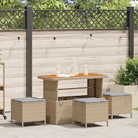 vidaXL 4-delat trädgårdsdining set med kuddar Beige Poly Rattan Akacia