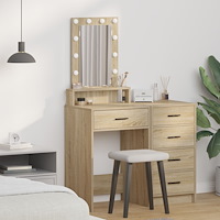 vidaXL Sminkbord med LED-lampor sonoma-ek 50x41x140 cm