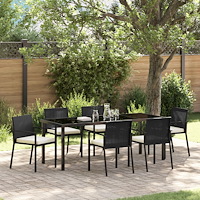 vidaXL Trädgårdsmöbelset 7 pcs Svart Pulverlackerat stål
