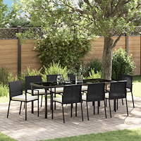 vidaXL Trädgårdsmöbelset 9 pcs Svart Pulverlackerat stål