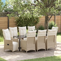 vidaXL 9-delat trädgårdsdining set med kuddar Beige Poly Rattan