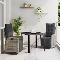 vidaXL 3-delat Trädgårdsdining Set Grå Poly Rattan