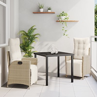 vidaXL 3 Delars Trädgårdsdining Set Beige Poly Rattan