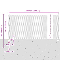 vidaXL Staketstolpar 22 st U-Kanal 120 cm Galvaniserat Stål, vidaXL Sexkantigt Staket 1x50 m Galvaniserat Stål