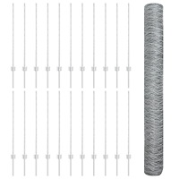 vidaXL Staketstolpar 22 st U-Kanal 120 cm Galvaniserat Stål, vidaXL Sexkantigt Staket 1x50 m Galvaniserat Stål