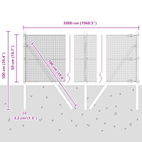vidaXL Svetsat Trådstaket med 13 Stolpar 0.5x50 m Galvaniserat Stål