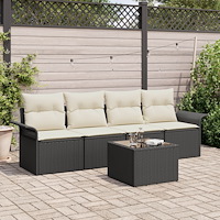 vidaXL 5-delat Trädgårdsoffaset med Kuddar Svart Poly Rattan, vidaXL 2-sits Trädgårdsoffa med Förvaring & Kuddar Svart Poly Rat...