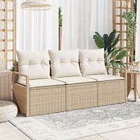 vidaXL 3-delars trädgårdsoffaset med kuddar Beige Polyrotting, vidaXL 2-sits trädgårdsoffa med förvaring och kuddar Beige Polyr...