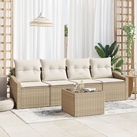 vidaXL 5-delade Trädgårds Matgrupp med Dynor Beige Poly Rottning