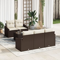 vidaXL 6 Delar Trädgårdsofa Set med Kuddar Brun Poly Rattan