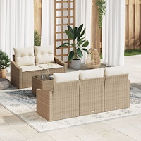 vidaXL 6-delat trädgårdsoffaset med kuddar Beige Poly Rattan