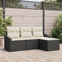 vidaXL 4-delat trädgårdsoff-set med kuddar Svart Poly Rattan