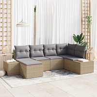 vidaXL 6-delad trädgårdsoff-set med kuddar beige poly rotting