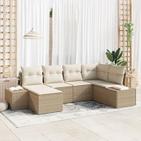 vidaXL 6-delat trädgårdsoffaset med kuddar beige poly rotting