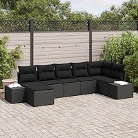 vidaXL 7-delat Utemöbelset med Dynor Svart Poly Rattan