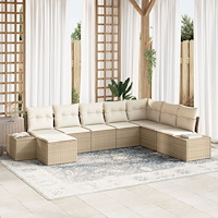 vidaXL 8-delat trädgårdsoffasett med kuddar beige poly rattan