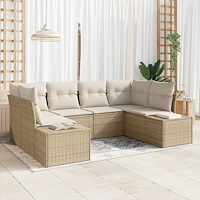 vidaXL 6-delad trädgårdsoffagrupp med kuddar beige poly rotting