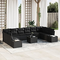 vidaXL 11-delat Trädgårdsoffer-set med kuddar Beige Poly Rattan