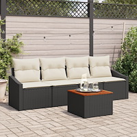 vidaXL Set med 5 trädgårdsoffor med kuddar Svart Poly Rattan Akacia