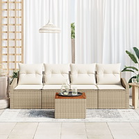 vidaXL 5 Delar Trädgårdsoffaset med Kuddar Beige Polyrotting Akacia