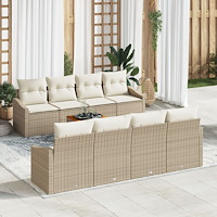 vidaXL 7-delat Trädgårdsoff-set med Kuddar Beige Poly Rattan Akacia