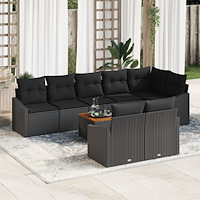 vidaXL 9-delars Trädgårdsoff Set med Kuddar Svart Poly Rattan Akacia