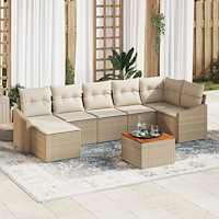 vidaXL 8-delad Trädgårdsoffuppsättning med kuddar Beige Poly Rattan Akacia