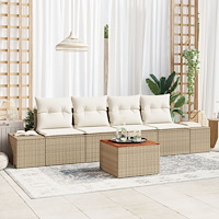 vidaXL s 5-delade trädgårdsoffgrupp med kuddar Beige polyrotting Akacia