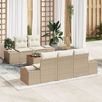 vidaXL 6-delars trädgårdsoffuppsättning med kuddar beige poly rattan akacia
